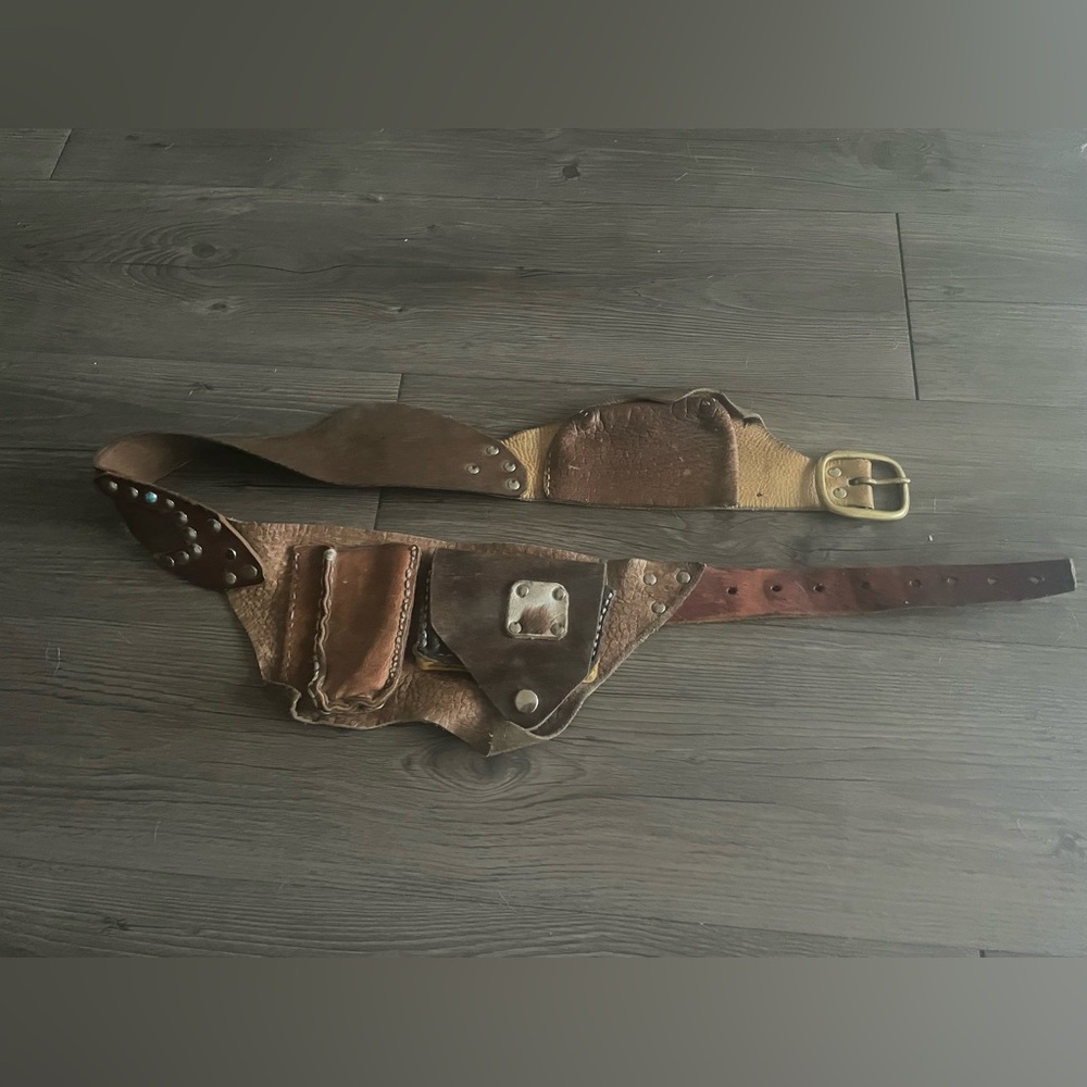 Brown Boho Leather Studded Festival Belt Bag Embellished With 3 Pockets